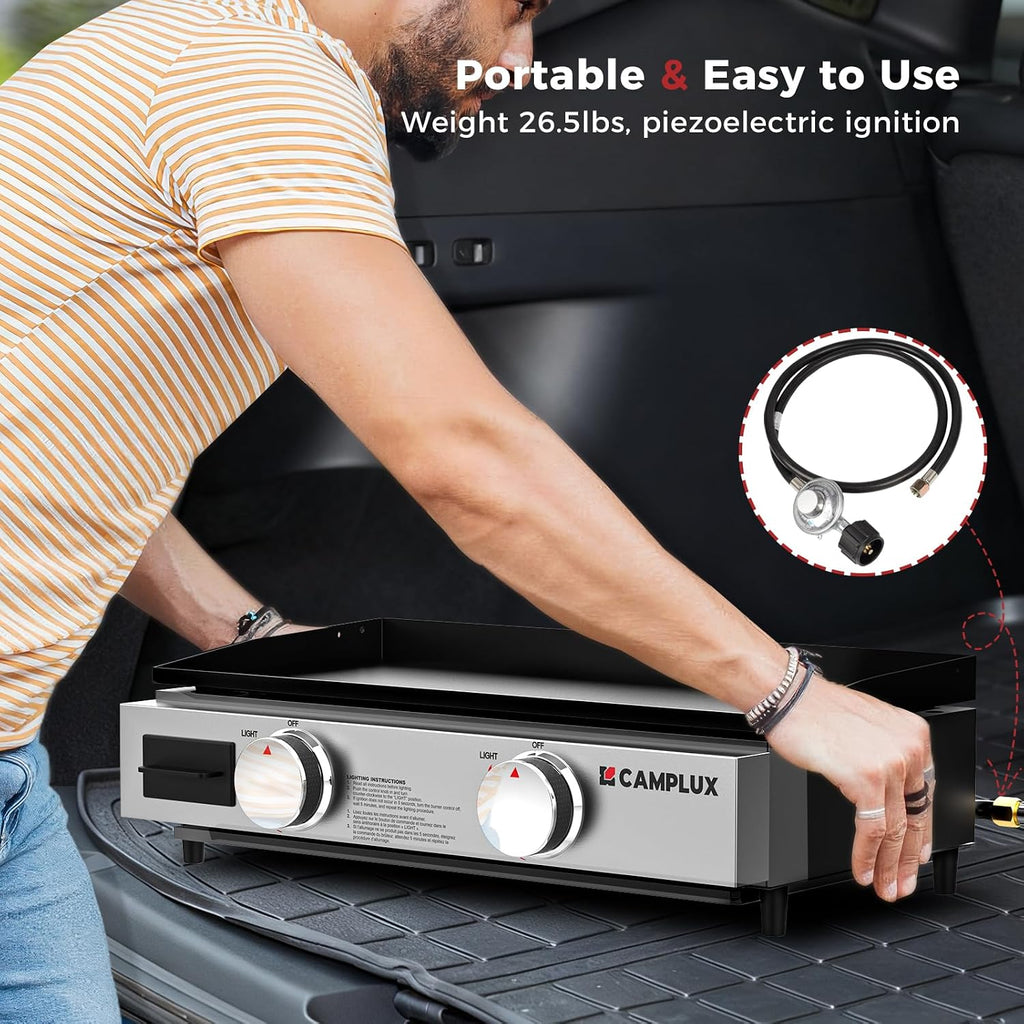 CAMPLUX Propane Tabletop Grill Griddle 2-in-1, Non-Stick Flat Top Griddle with Ceramic Coated 19,000 BTU, 23-Inch Gas Grill for RV, Camping, Tailgating, and Outdoor GG302S