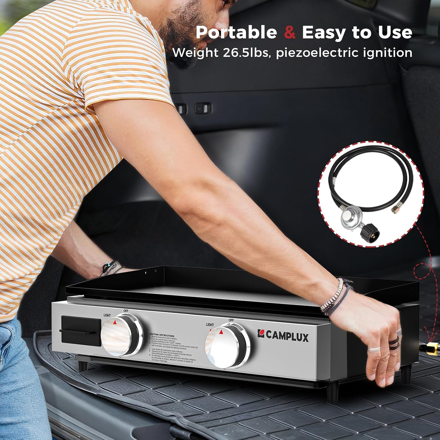 CAMPLUX Propane Tabletop Grill Griddle 2-in-1, Non-Stick Flat Top Griddle with Ceramic Coated 19,000 BTU, 23-Inch Gas Grill for RV, Camping, Tailgating, and Outdoor GG302S