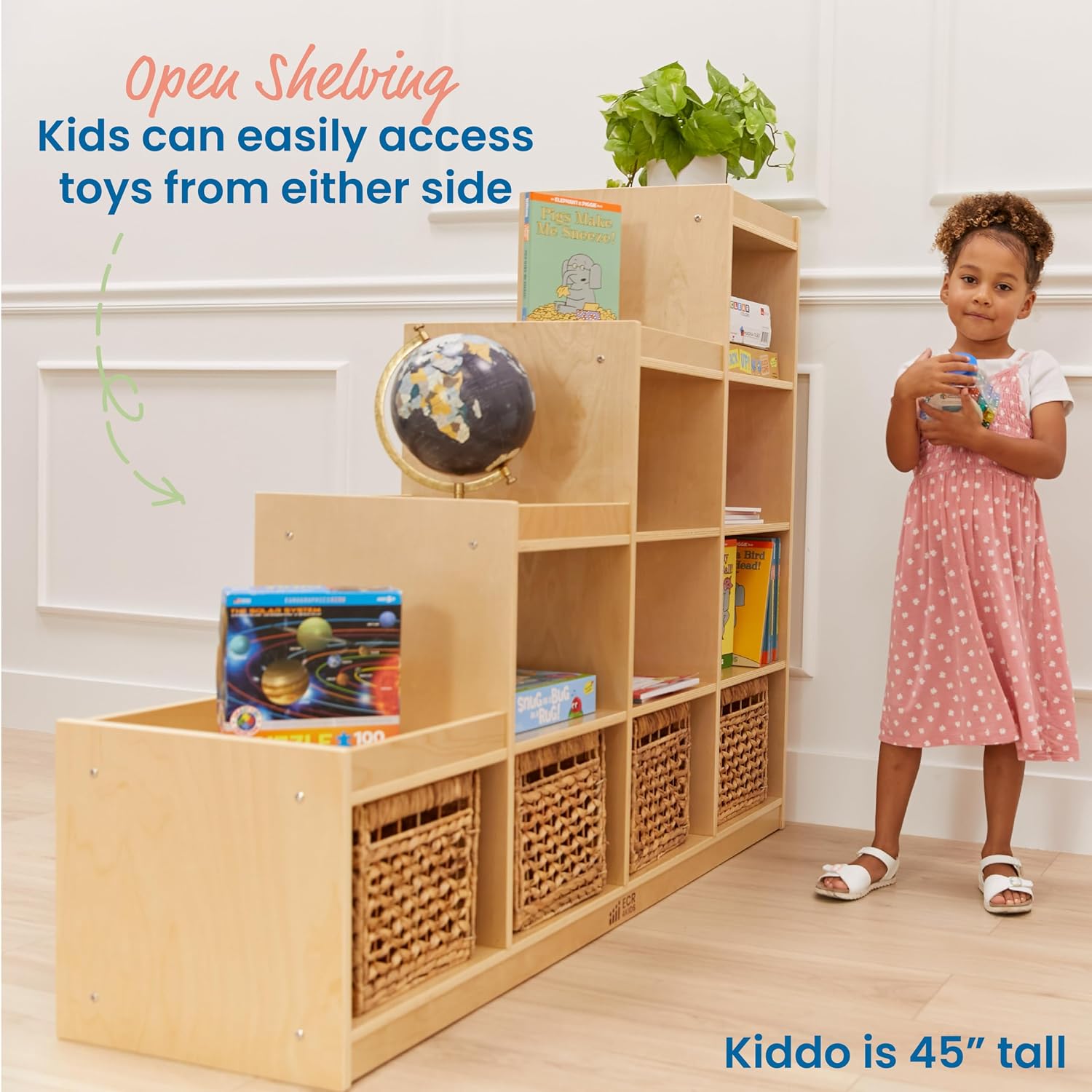 ECR4Kids 4-3-2-1 Double-Sided Cube Storage Organizer, Classroom Furniture, Natural