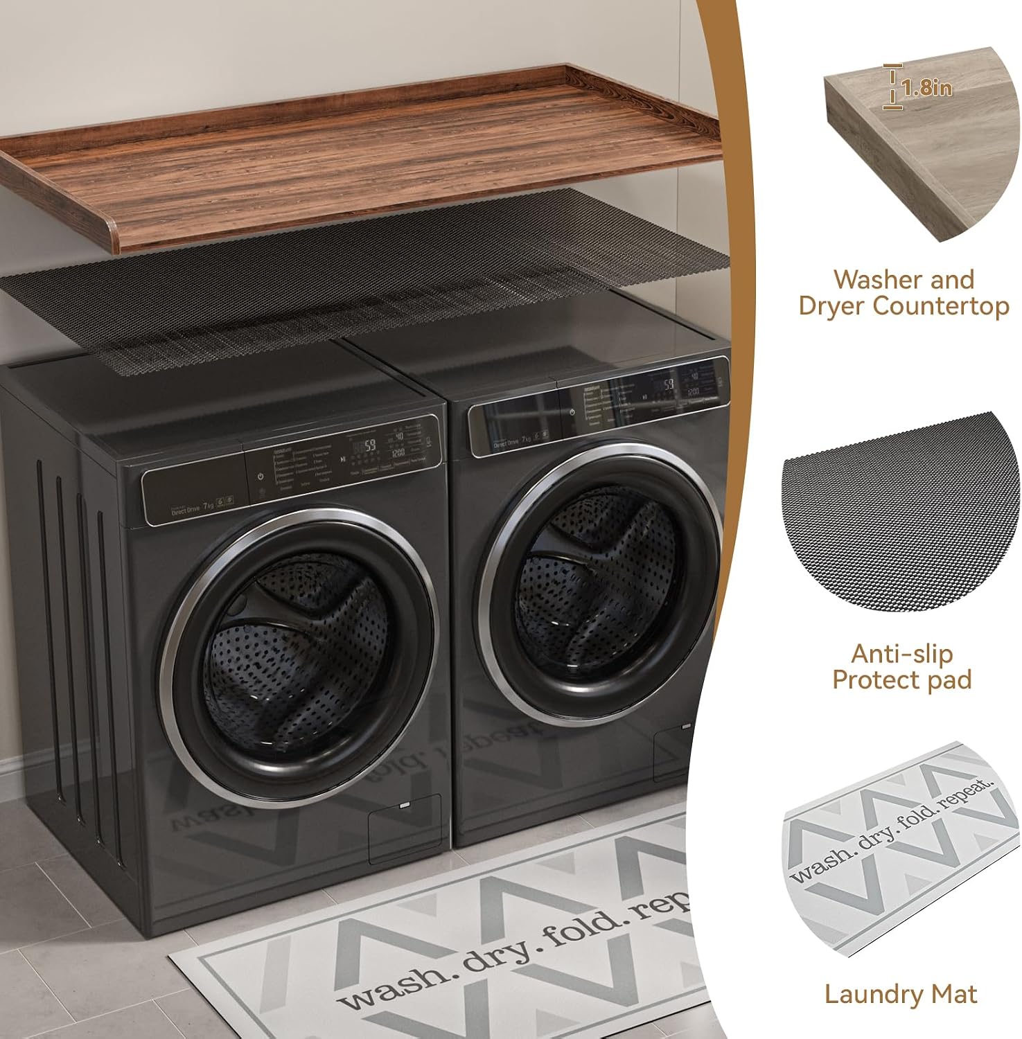 FIMELLO 60' Laundry Room Wall Cabinets and 27.6' x 54' Washer and Dryer Countertop Set, Laundry Room Cabinets Wall Mounted, Upper Cabinets Floating Cabinet - Brown Laundry Countertop