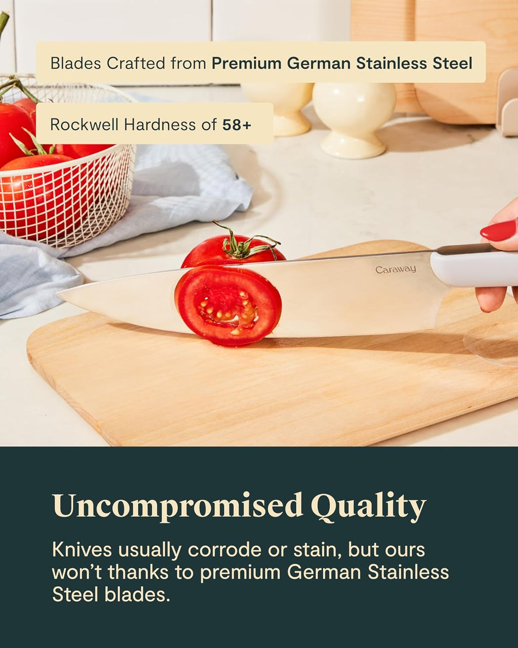 Caraway Kitchen Knife Set & Wooden Utensil Set - Made With Premium German Steel Blades & FSC-Certified Birch Wood - Non-Toxic Materials - Mist