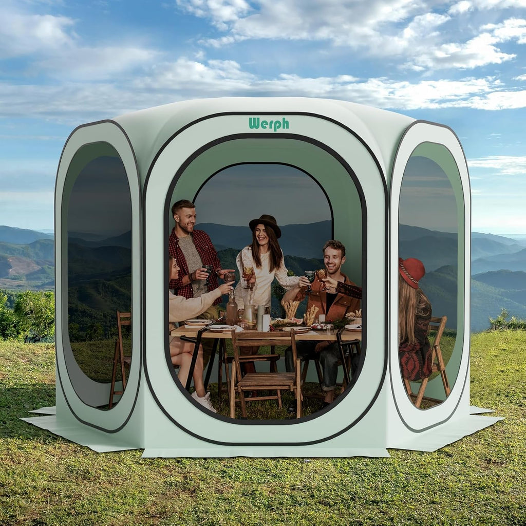 Werph 10x10 Pop Up Screen Tent, Mosquito Net Gazebo, UV Resistant Roof Waterproof Screen Canopy, Quick Setup Outdoor Shelter for Backyard, Patio, Garden, Picnic, Camping and Events, Green