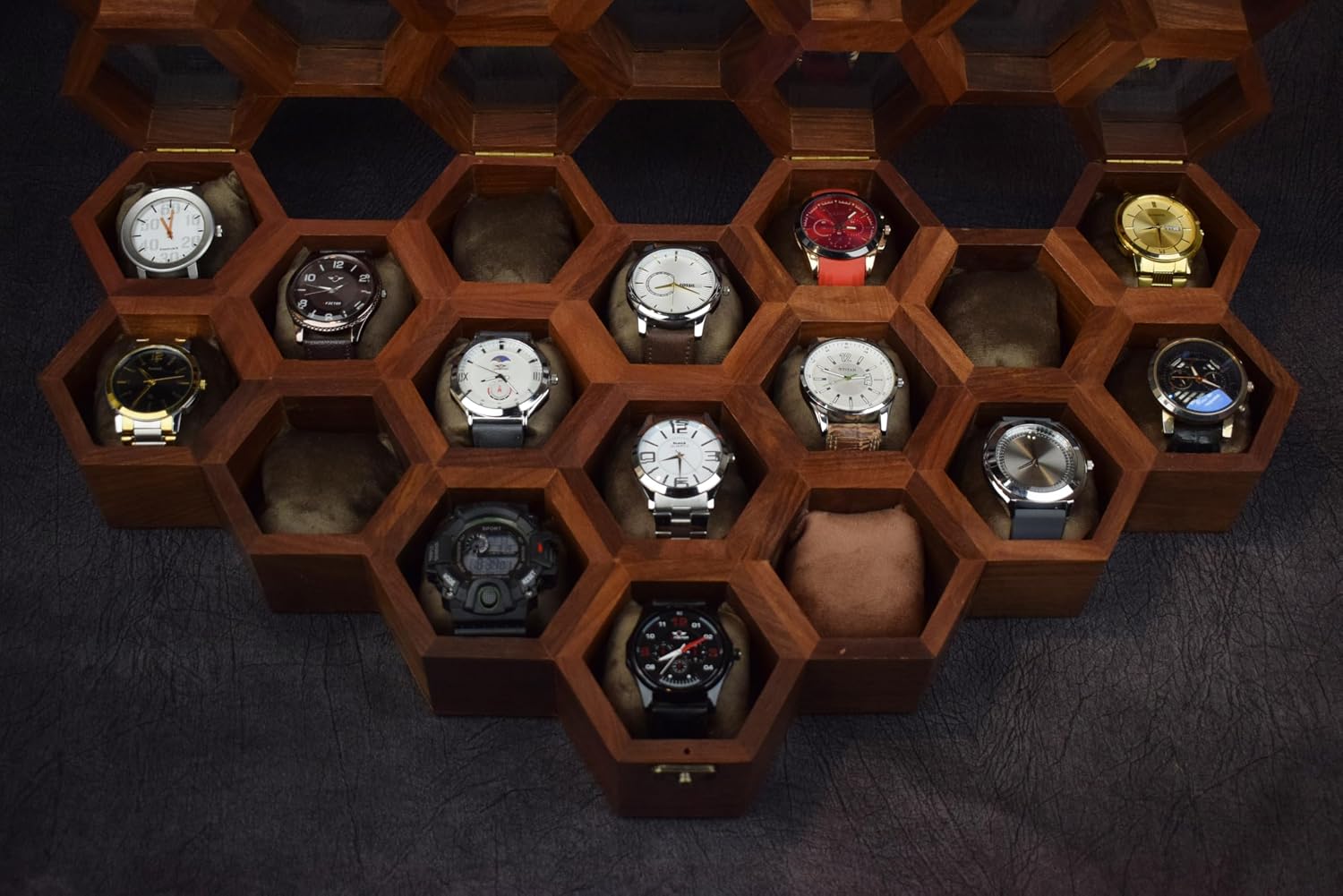Extra Large Superior Rosewood Honeycomb Watch Box Display Case Holder Collector Organizer for Men, Men's Vintage Watch Storage Box to Store and Keep your Watches Safe and Sophisticated.
