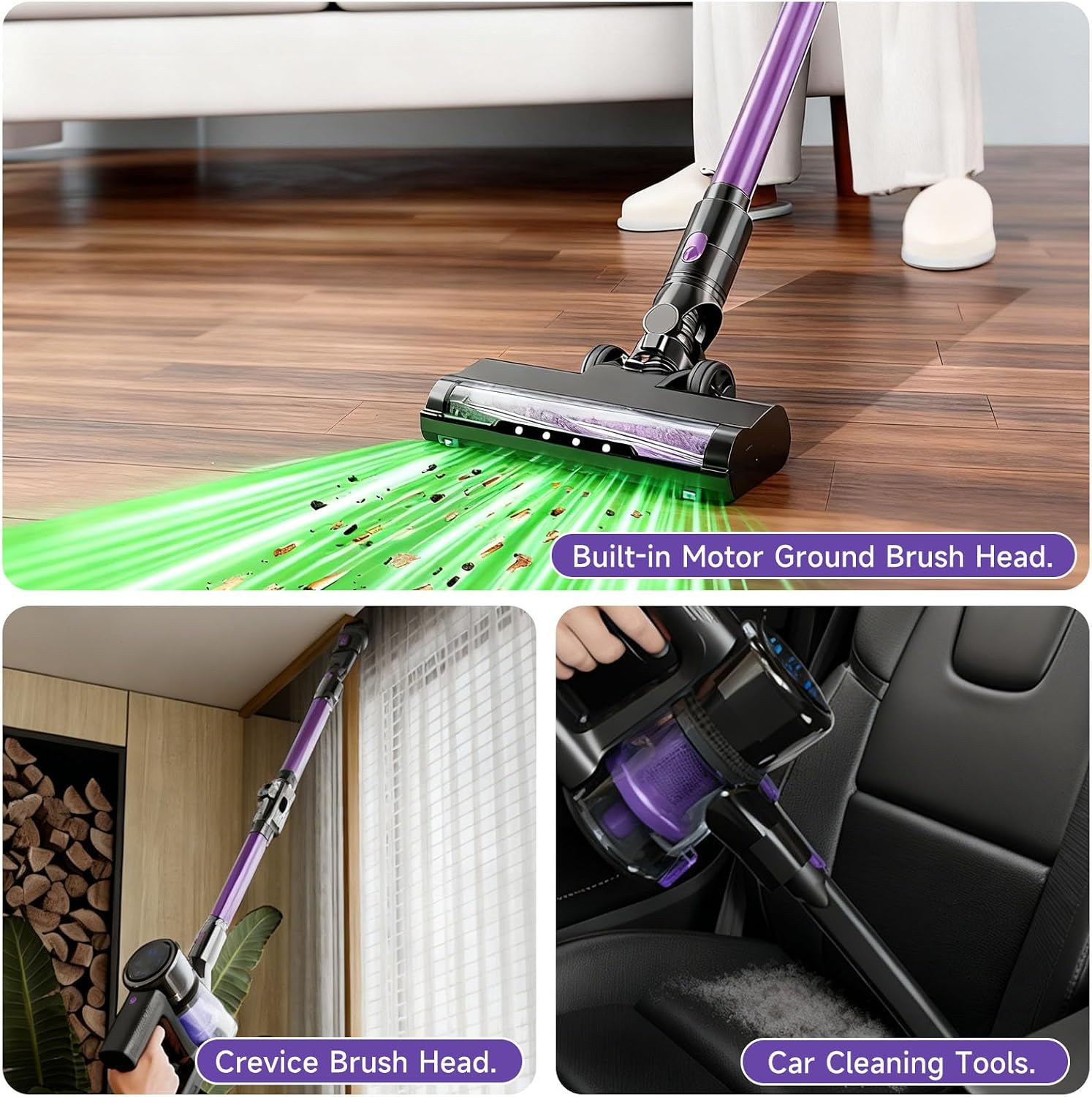 Cordless Vacuum Cleaner, Hardwood Floor Vacuum Cleaners for Home, Stick Wireless Vacuum with LED Light, 50 Min Runtime and Self-Standing, Lightweight Vacuum for Pet Hair, Carpets & Hard Floors