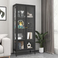 Metal Display Cabinet with Glass Doors, 66' Curio Cabinet with 3 Ajustable Shelves, Glass Display Case for Collectibles, Black Cabinets for Living Room
