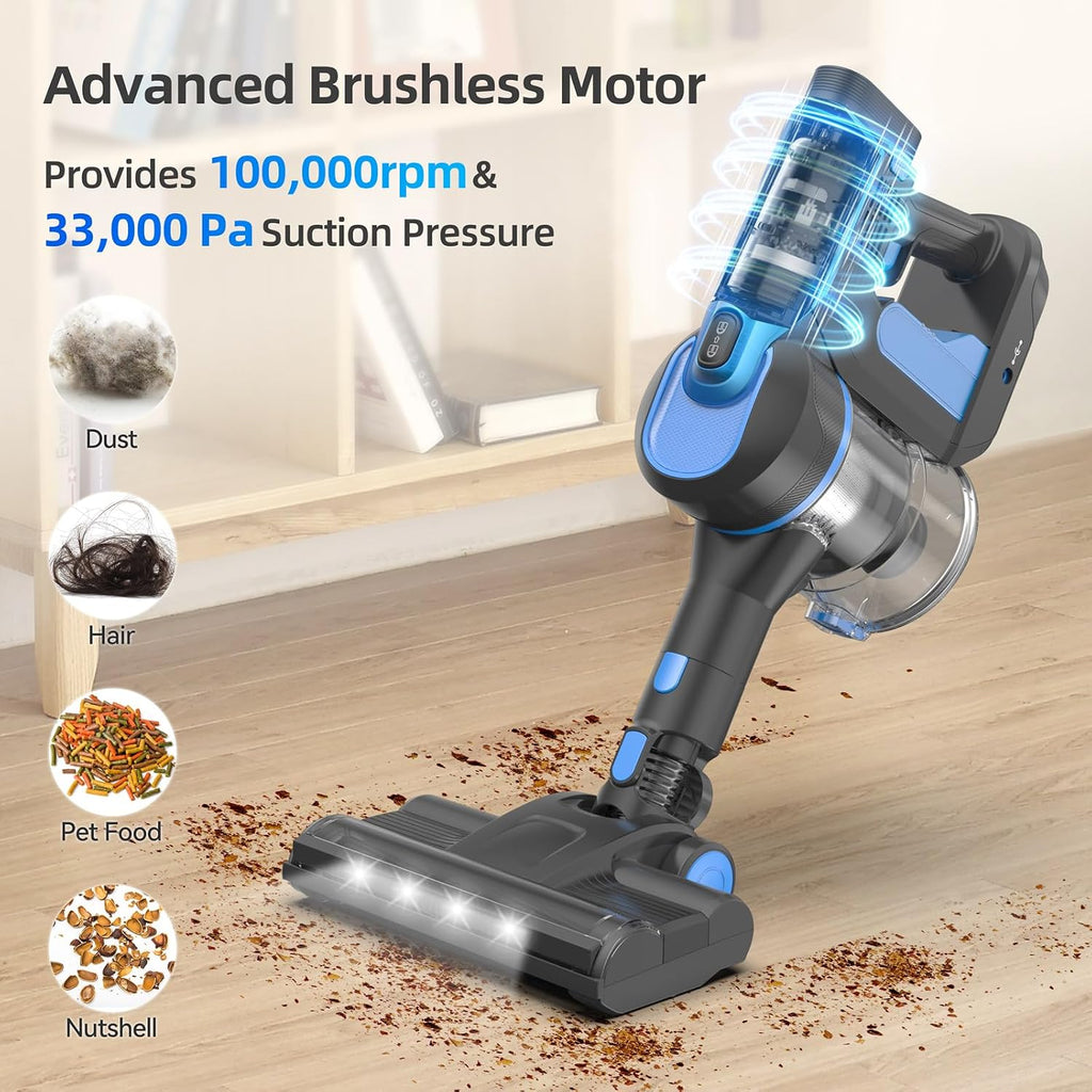 Cordless Vacuum Cleaner, 33000pa Stick with Smart LED Display, Max 50 Mins Runtime, Anti-Tangle Lightweight Handheld for Hard Floor Carpet Pet Hair Home