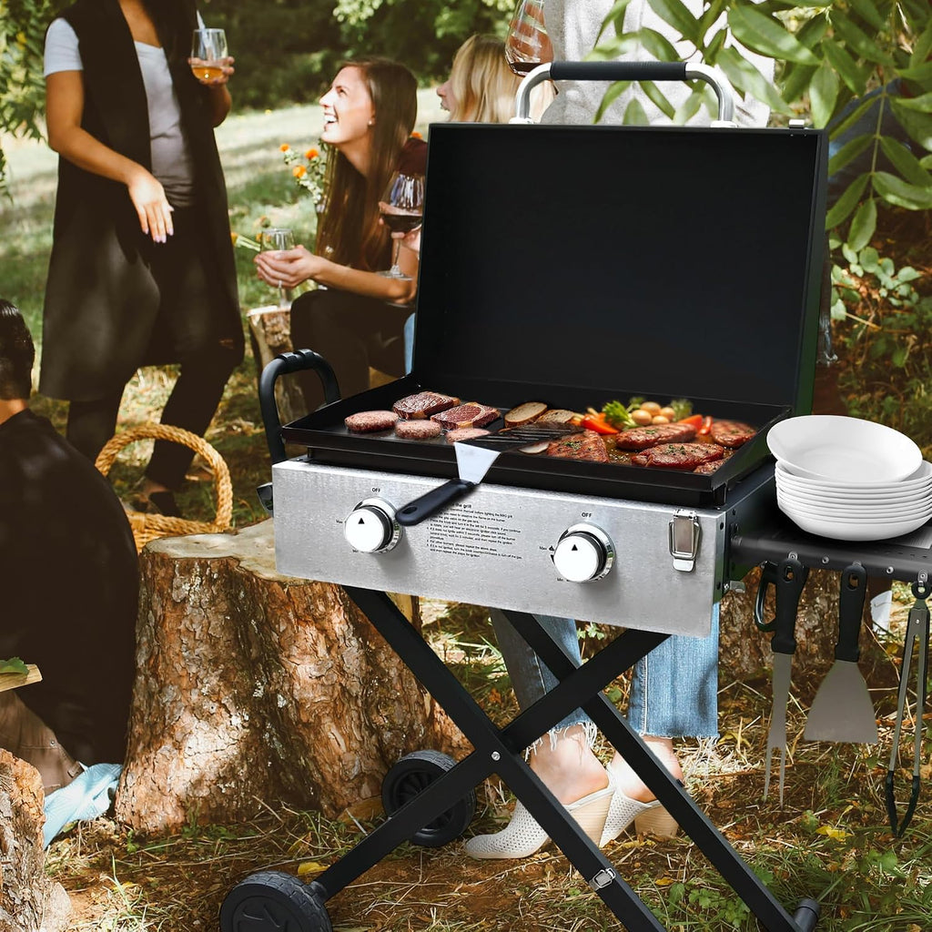30' Flexible Portable Propane Gas Griddle with Lid – 2 Burners 30,000 BTU Cooking Area Station, 30 Inch Large Griddle with Side Prep Shelf & Rear Grease System for Outdoor BBQ & Camping