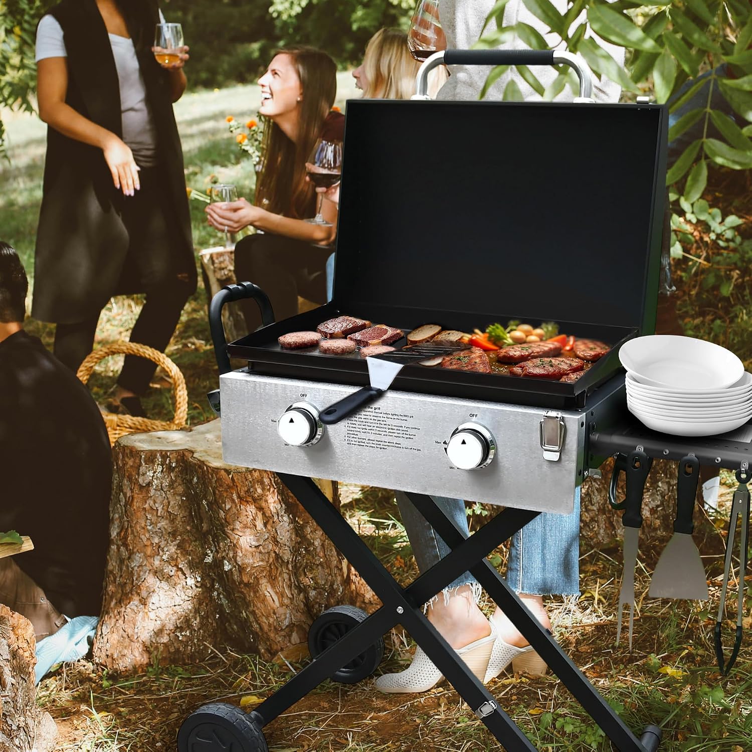 30' Flexible Portable Propane Gas Griddle with Lid – 2 Burners 30,000 BTU Cooking Area Station, 30 Inch Large Griddle with Side Prep Shelf & Rear Grease System for Outdoor BBQ & Camping
