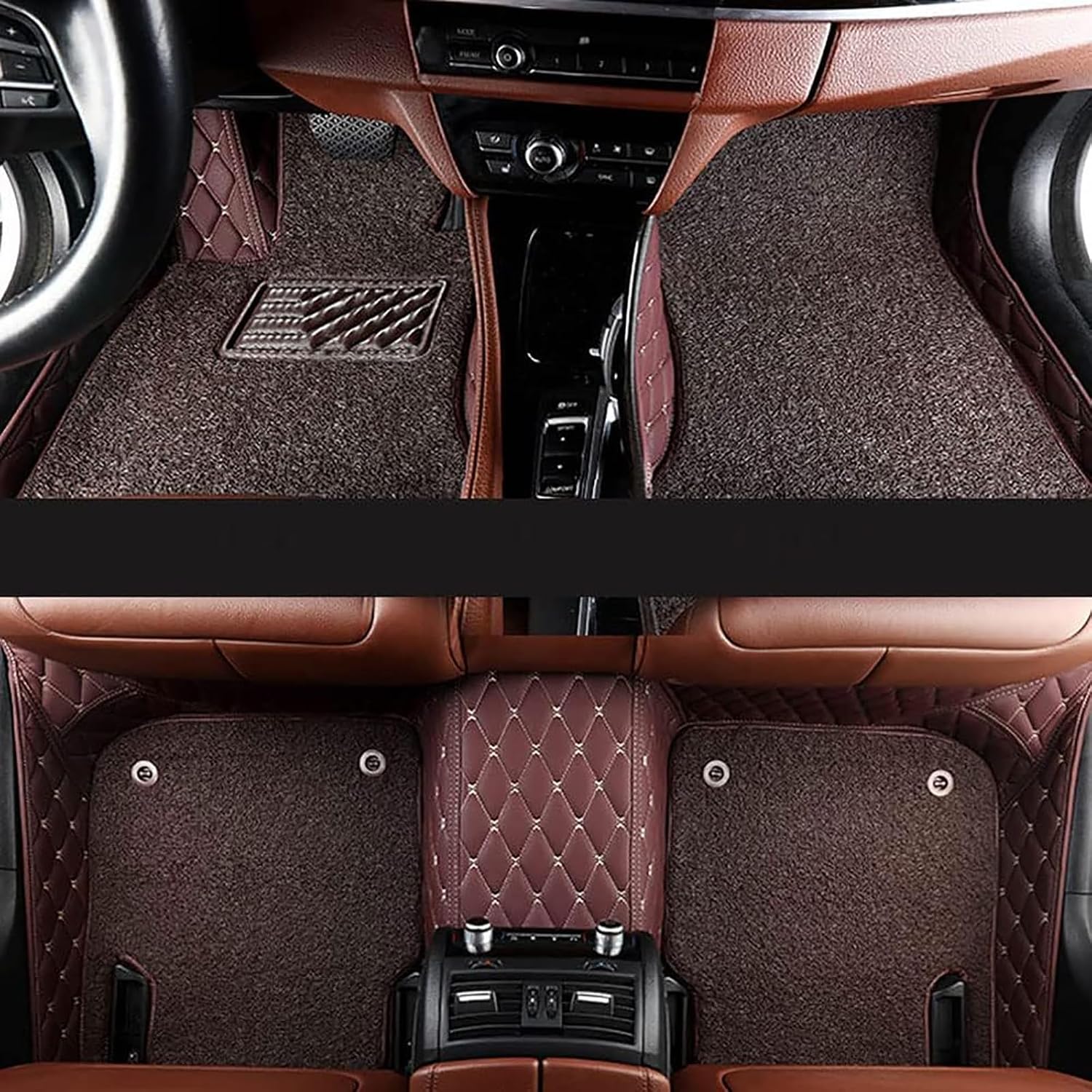 Custom Leather Car Floor Mats for Lincoln Aviator(6seats with armrest) 2020-2023, Double Layer Full Coverage Luxury Floor Liners Carpet Waterproof Non Slip Protection Pads Interior Accessories