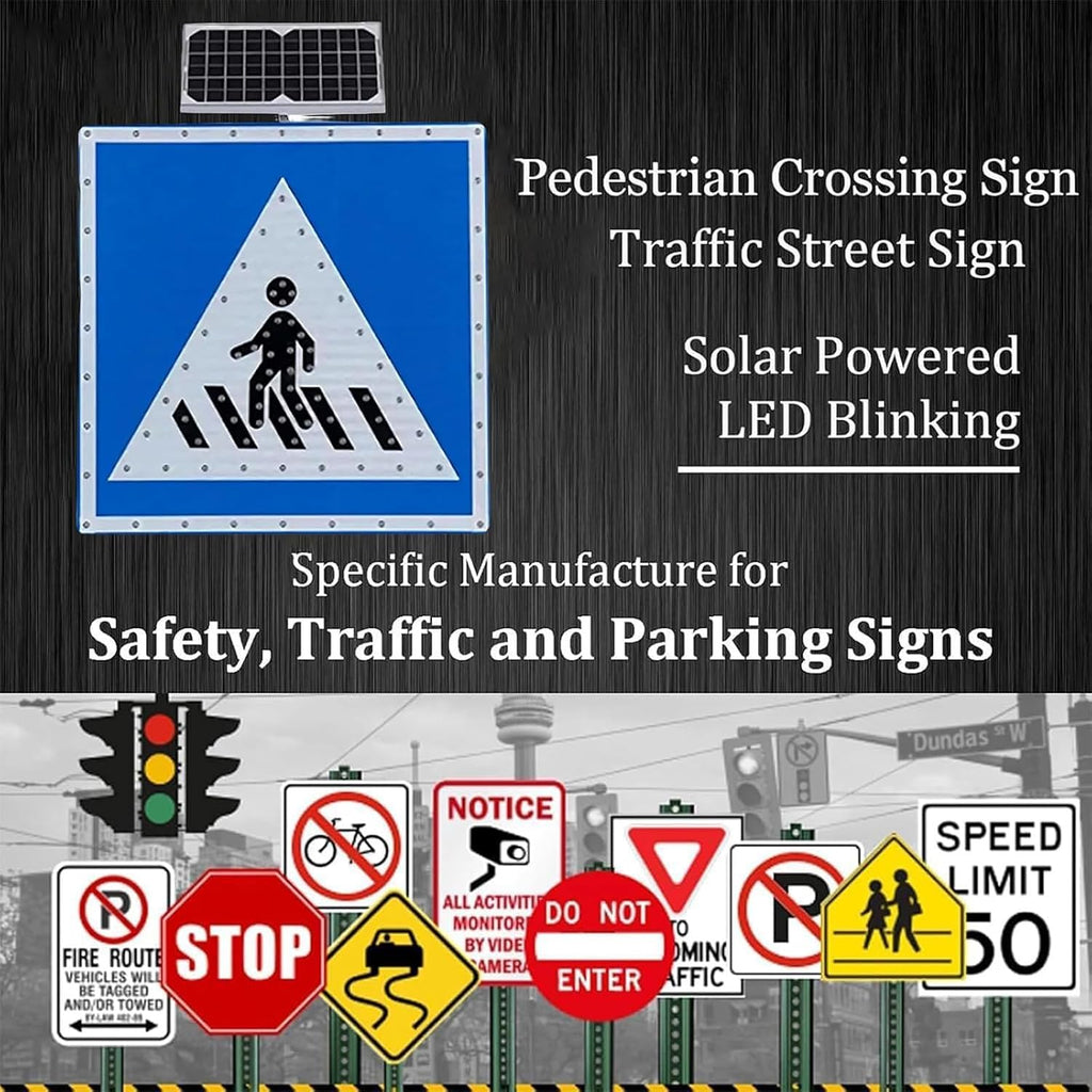 Outdoor Solar Lights for Gardens, Solar LED Flashing Lights for Pedestrian crossings and Accessories, Road Safety Signs for Pedestrian crossings 24in