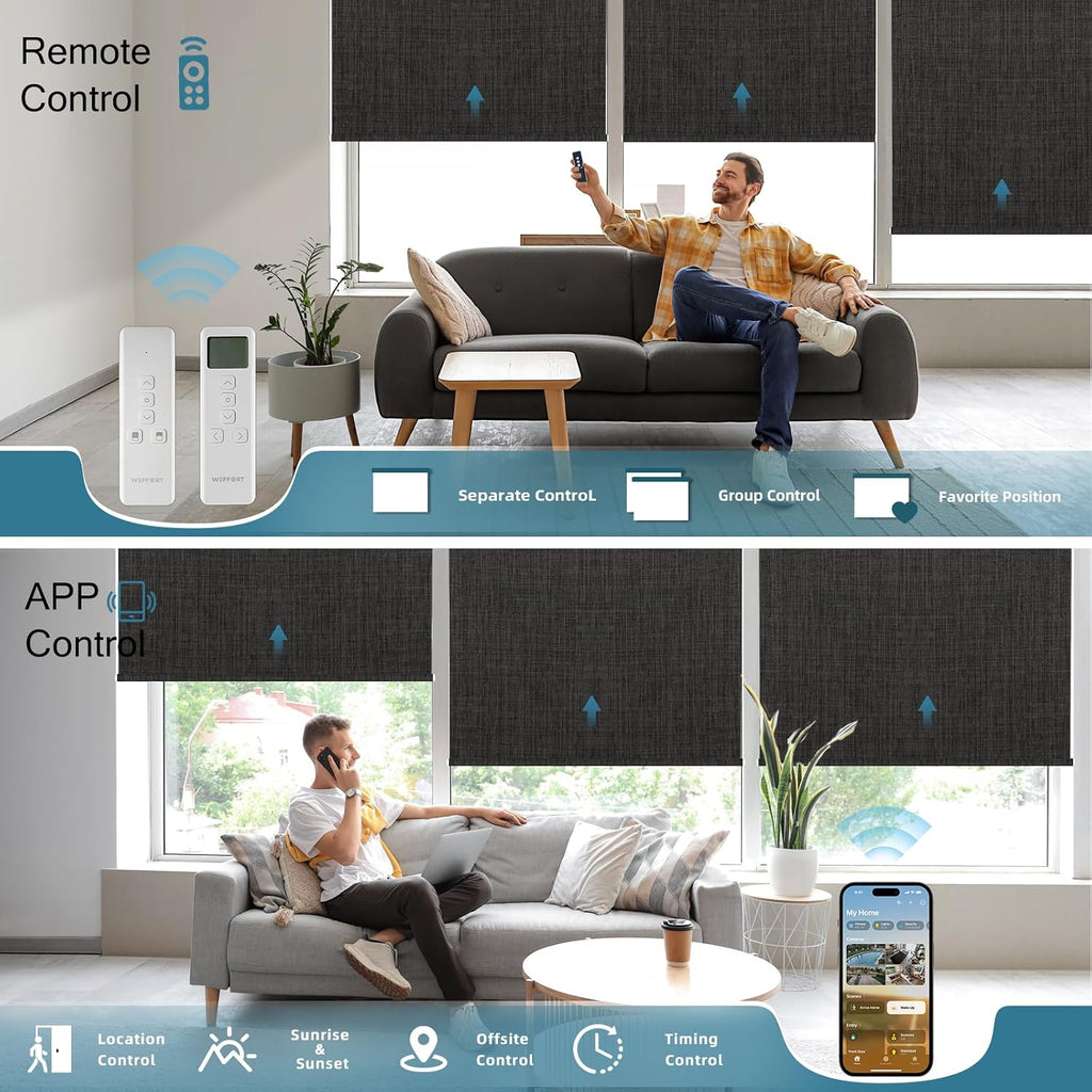 Motorized Blind,Work with Homekit Thread-Enabled,100% Blackout Smart Shades with Remote Control,Electric Roller Shade, Custom Size,Bouvardia Dark Grey