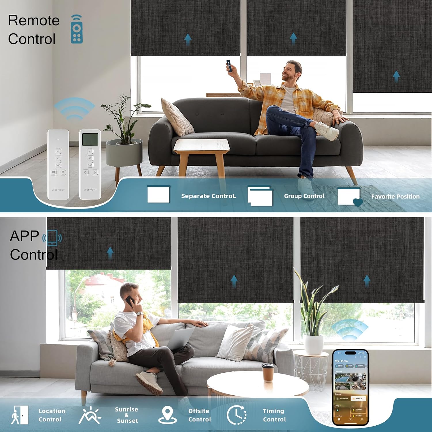 Motorized Blind,Work with Homekit Thread-Enabled,100% Blackout Smart Shades with Remote Control,Electric Roller Shade, Custom Size,Bouvardia Dark Grey