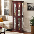 Lighted Curio Cabinet 70' Glass Display Case with Adjustable Shelves Vintage, Wooden Wine Bar Cabinet with 6 Shelves for Living Room Liquor Storage(E26 Light Bulb not Included) (Cherry)