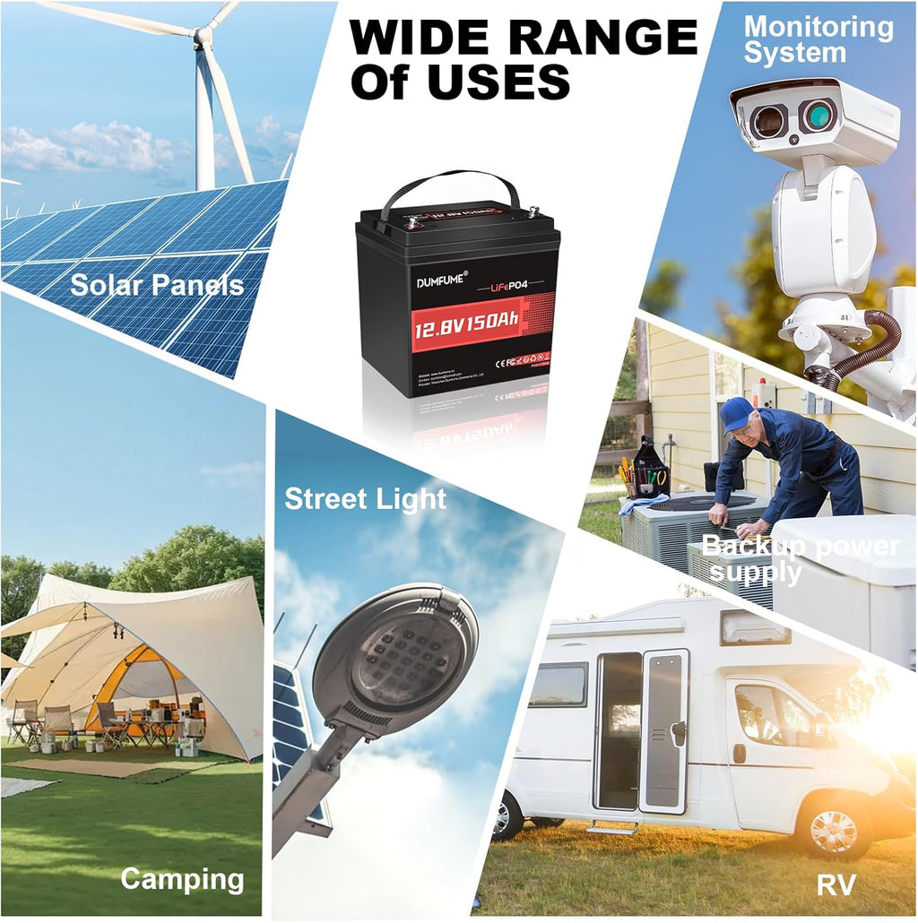 12V 150Ah Max Lithium LiFePO4 Battery, 100A BMS with Low Temp Cut-Off,Automotive-Grade Cells,15000+ Deep Cycles,Perfect for Solar,RV,Off-Grid,Home Energy Storage