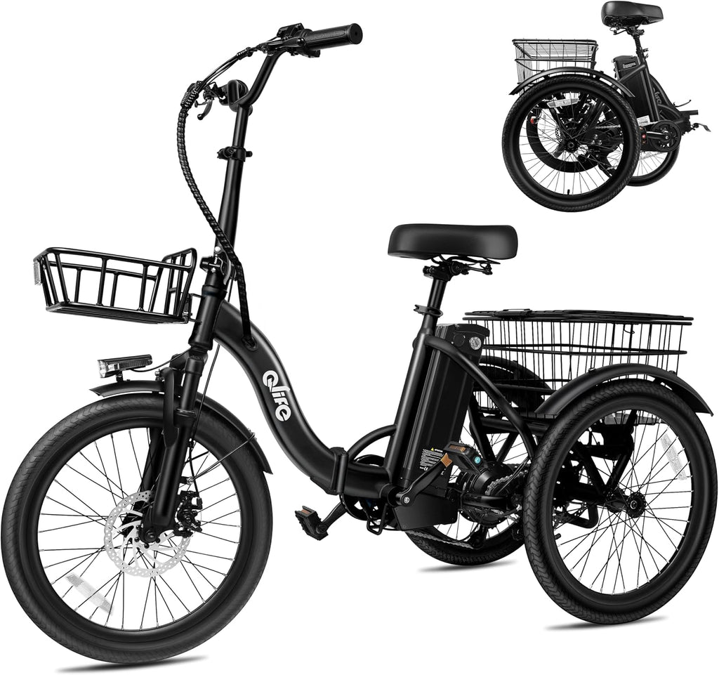 Qlife Triker Electric Bike, Peak 1200W Brushless Motor Folding Trike Ebike, 499Wh Removable Battery, Step-Thru 3 Wheel Electric Bicycle, Up to 55 Miles, 18 Tire Tricycle for Adults