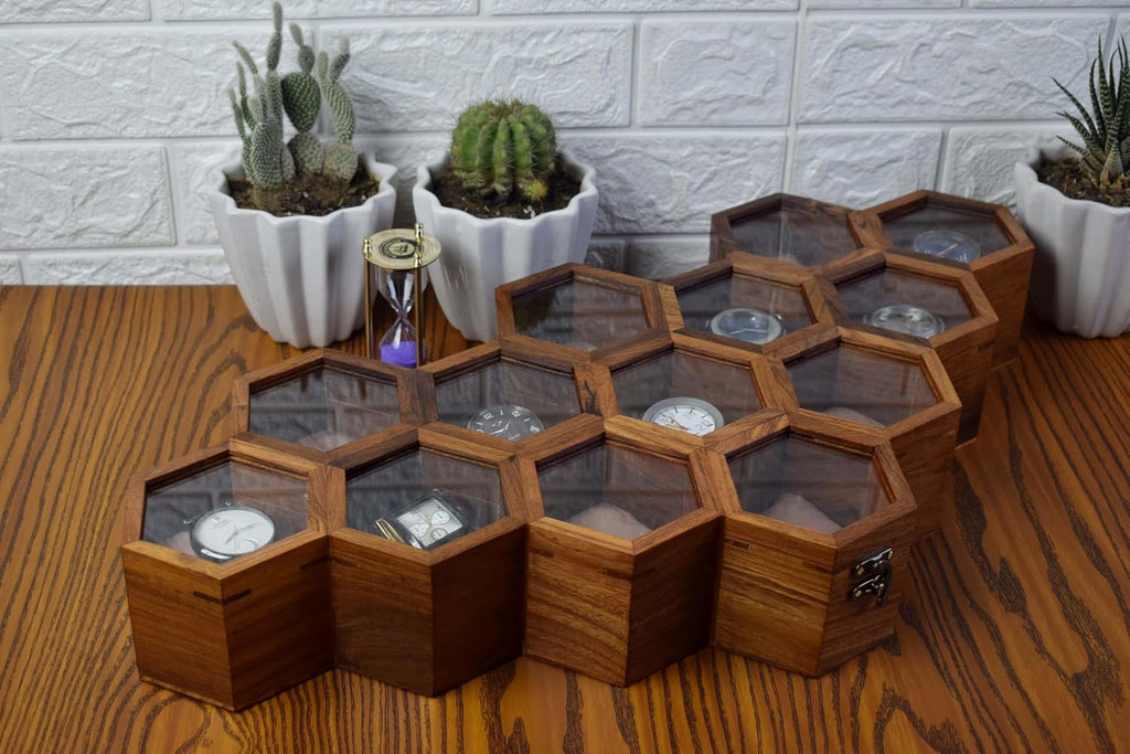 Extra Large 13 slot Superior Rosewood Honeycomb Watch Box Display Case Holder Collector Organizer for Men, Vintage Watch Storage Box to Store and Keep your Watches Safe and Sophisticated.