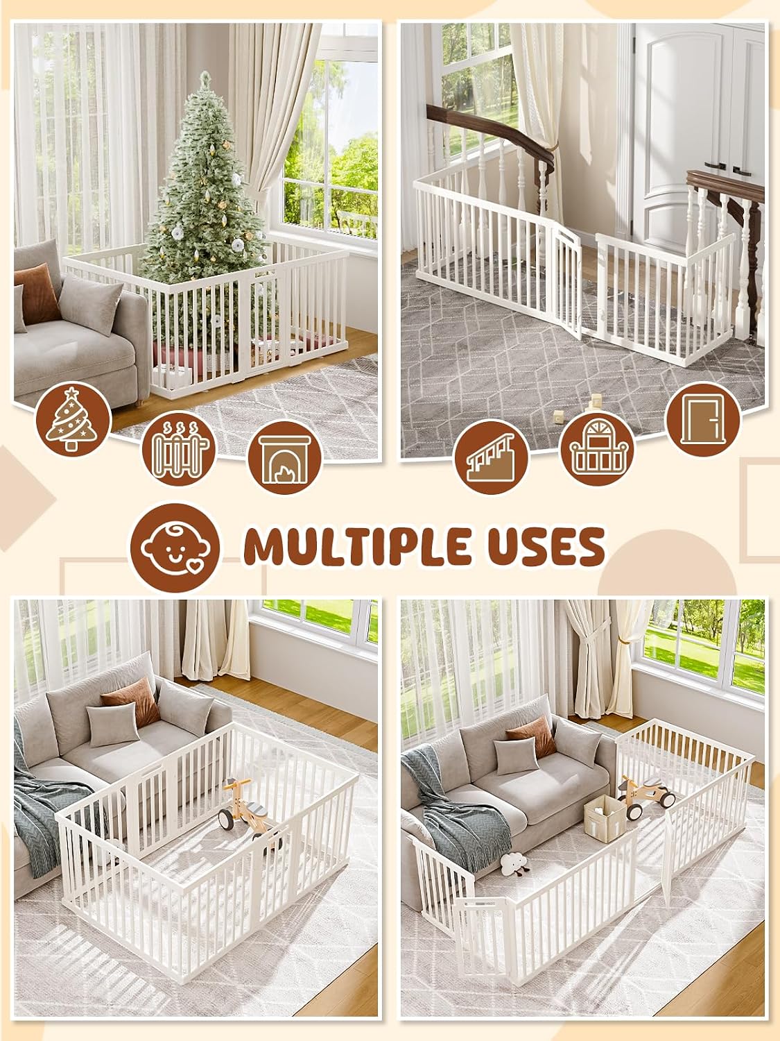 VBABY Playpen for Babies and Toddlers, Plastic Play Pen for Babies 6-12 Months, 10 Panels Baby Play Yard, Indoor & Outdoor Baby Fence, 59' x 41', White