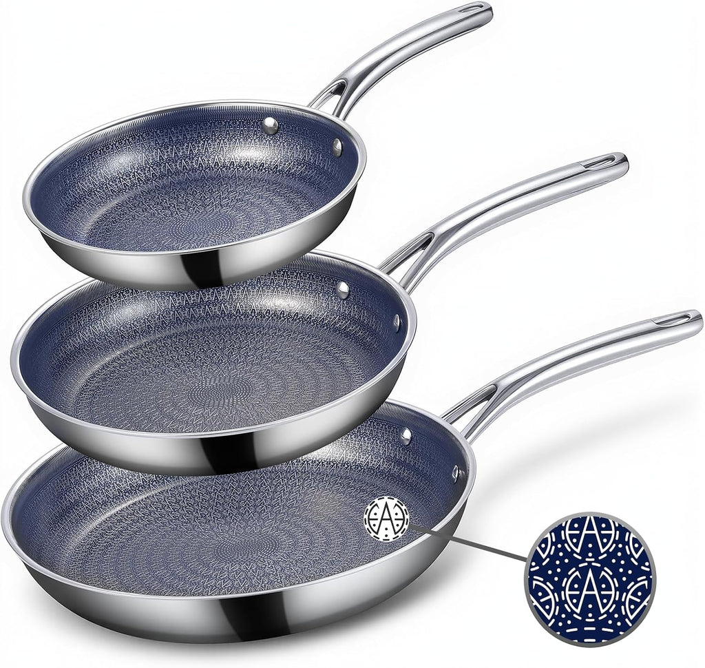 Ammeloo 3-Piece Hybrid Tri-Ply Stainless Steel Frying Pan Set & 22-Piece Baking Pans Set