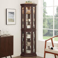 70' Lighted Corner Curio Cabinet,Inside Mirror Corner Glass Display Case with Tempered Glass Door for Living Room, Antique Collectibles, Wine & Bar Glass Storage, Lights Included
