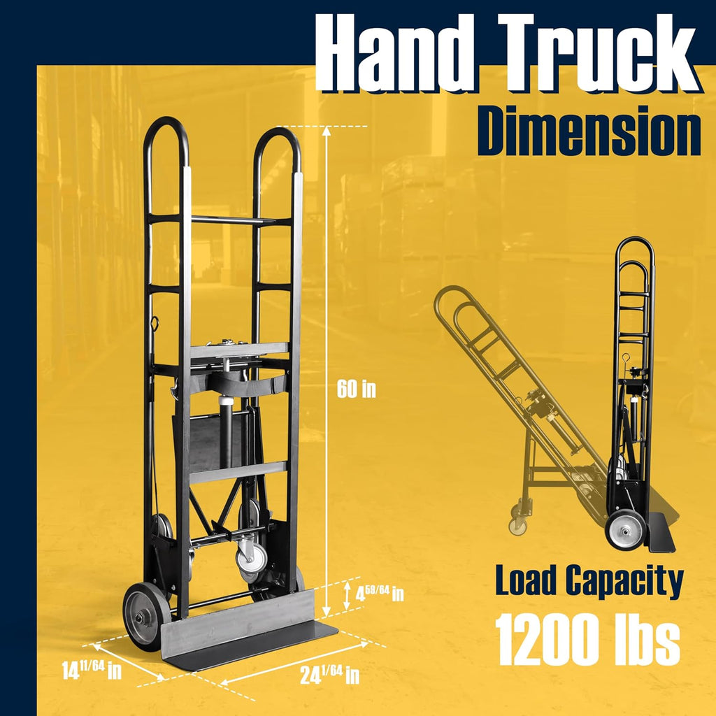 Olympia Tools Appliance Hand Truck, Heavy-Duty Furniture Dolly with Auto-Recoil Straps and Wheels for Moving Large Appliances, 1200 Lb Capacity, Black