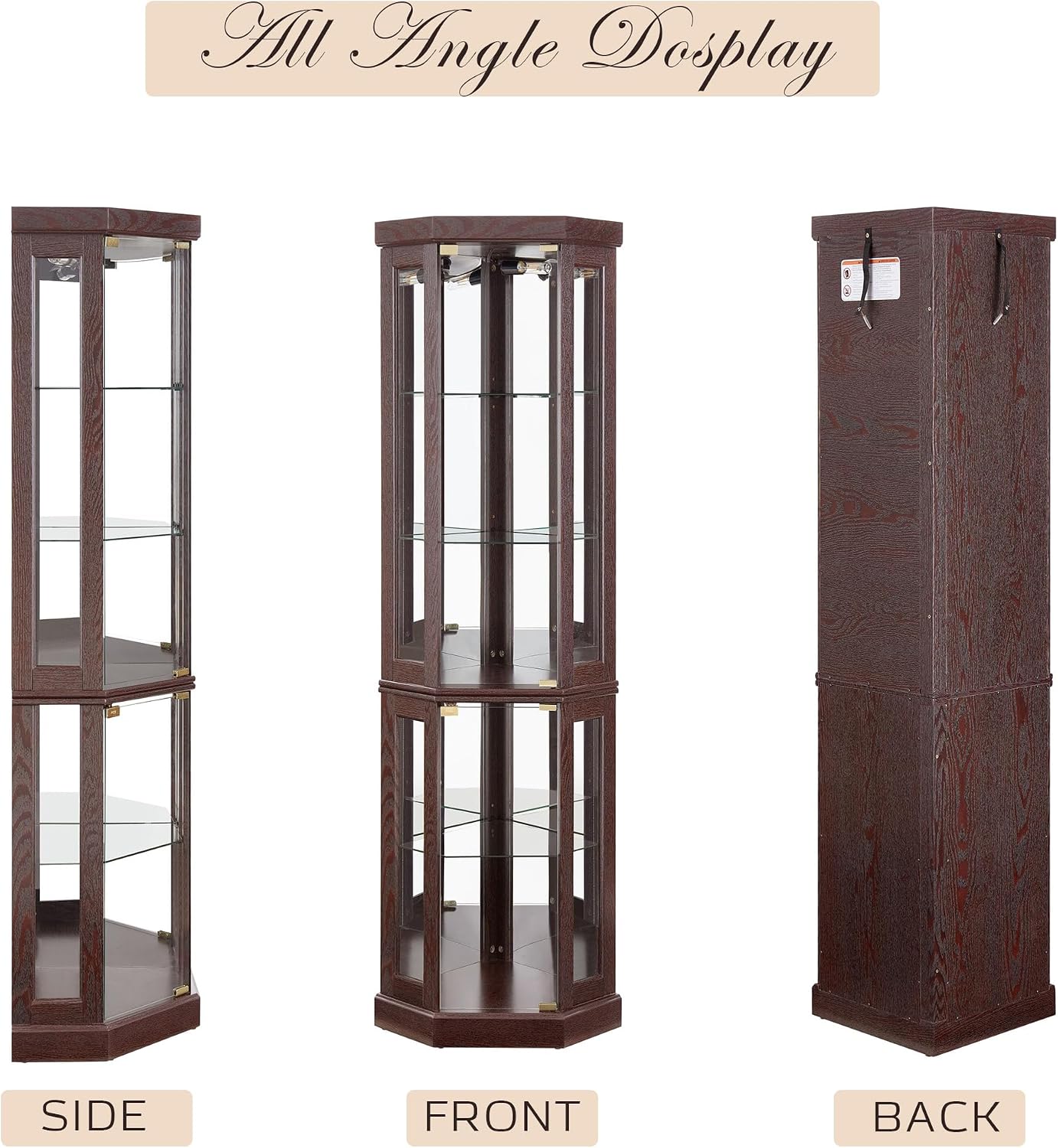 Corner Curio Cabinet, 70' H Lighted Glass Display Cage with Tempered Glass Doors and Adjustable Shelves, Bulb Inclued, Wine Bar China Cabinet for Living Room Liquor Storage (Dark Cherry)