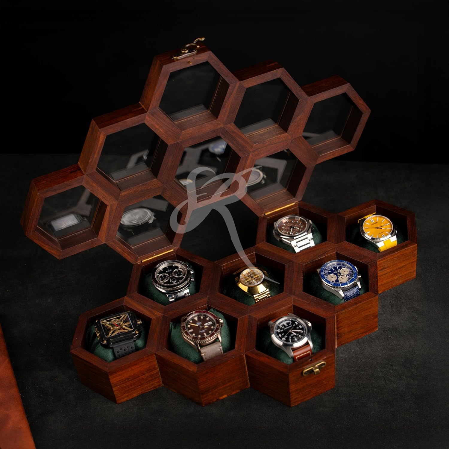 Royal Craft Expertise Handcrafted Wooden Watch Box for Men & Women – Vintage Honeycomb Display Case in Indian Rosewood | Includes Velvet Pillows – Luxury Gift for Him – Built to Last