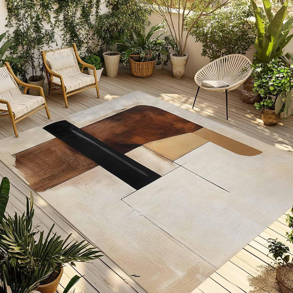 Outdoor Rug 4x6ft Vintage Abstract Mid Century Graffiti Art Patio Area Rugs Waterproof Easy Cleaning Non Shedding Thick Mats Retor Carpet for Indoor Outdoor Porch Deck Backyard Balcony