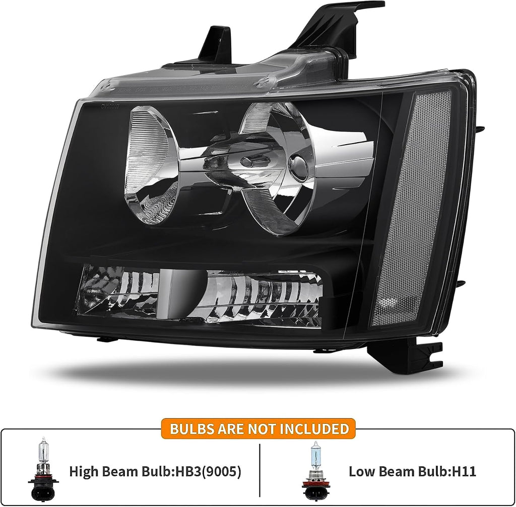 Headlights w/ Tail Lights Assembly Kits compatible with 2007 2008 2009 2010 2011 2012 2013 Chevy Tahoe Suburban, Black Housing Headlamp+Red Taillights Rear Brake Lamp Set