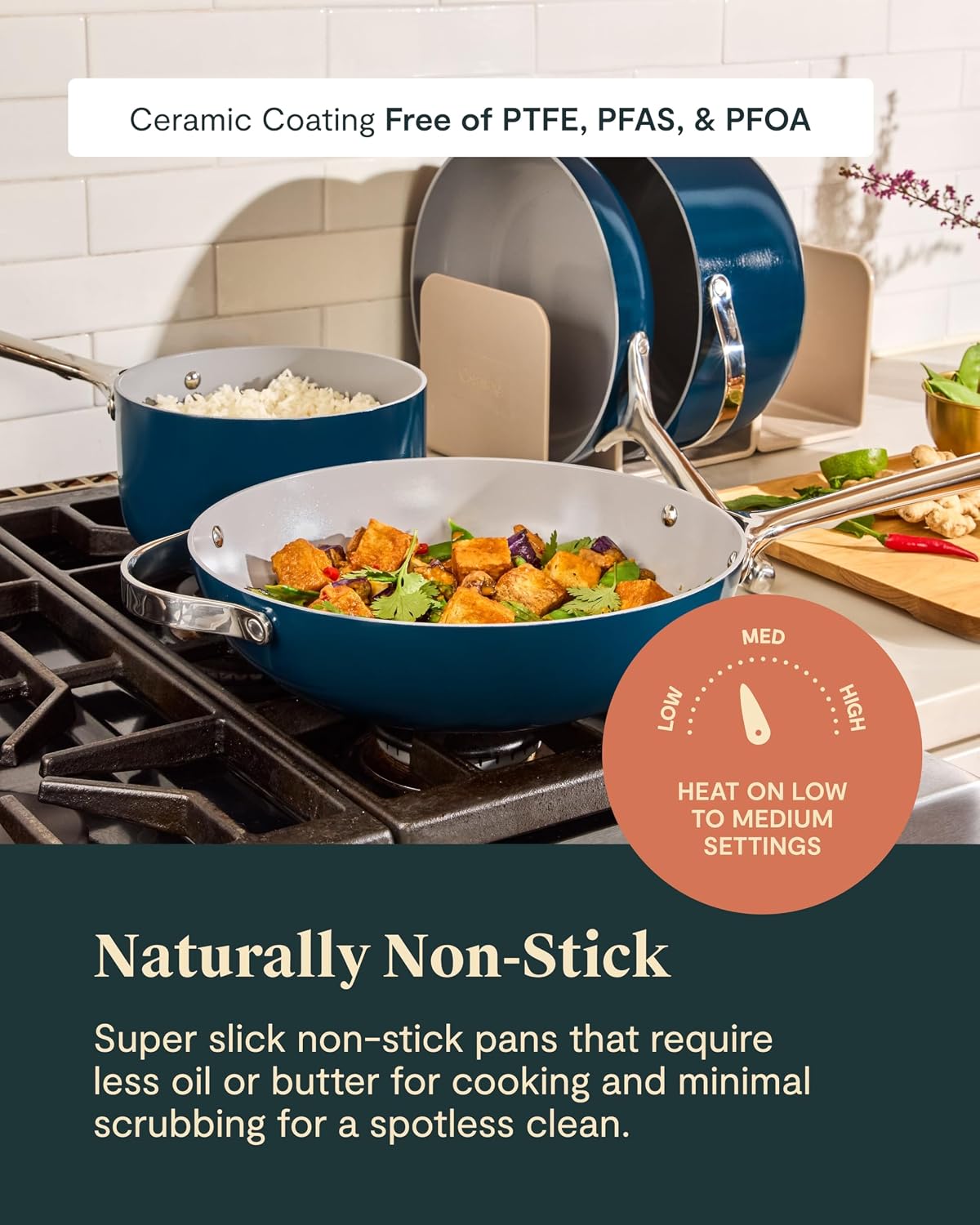 Caraway 24-Piece Nonstick Ceramic Cookware Set - Includes Fry Pans, Sauce, Sauté Pan, Dutch Oven, Petite Cooker, Stir Fry, Rondeau, Stock Pot, Lids & Storage Organizers - Cream