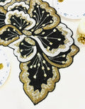 Beaded Handmade Table Runner, Black Gold White, Sequin Embellished, Floral Pattern, Elegant Dining Decor