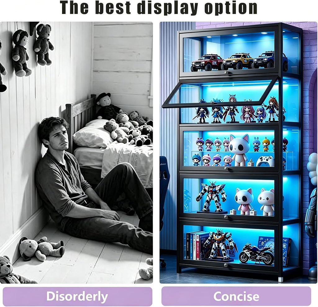 Curio Display Cabinet with Acrylic Glass Door, 5-Tier Display Case, Curio Cabinet & Bookcase for Collectibles, Display Shelf for Home, Reading Nook, Playroom, Living Room