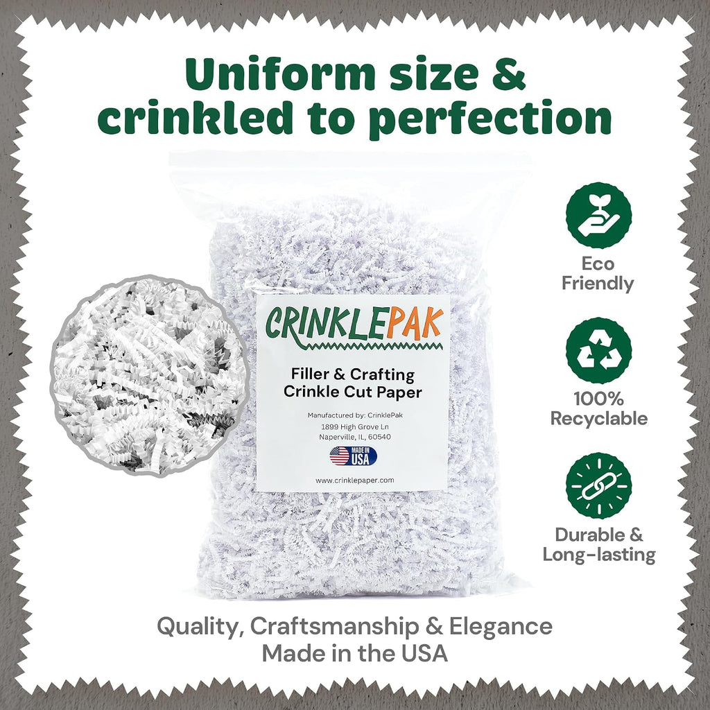 40LB USA Made White Crinkle Paper Filler | Great Shredded Paper For Gift Baskets, Shipping Packages, Gift Box Filler, Basket Filler, Birthdays, Weddings, Anniversaries | White Crinkle Shred