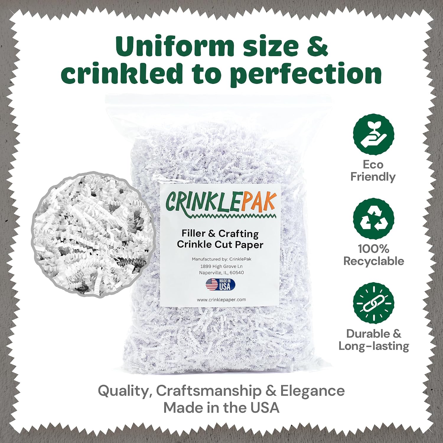 40LB USA Made White Crinkle Paper Filler | Great Shredded Paper For Gift Baskets, Shipping Packages, Gift Box Filler, Basket Filler, Birthdays, Weddings, Anniversaries | White Crinkle Shred