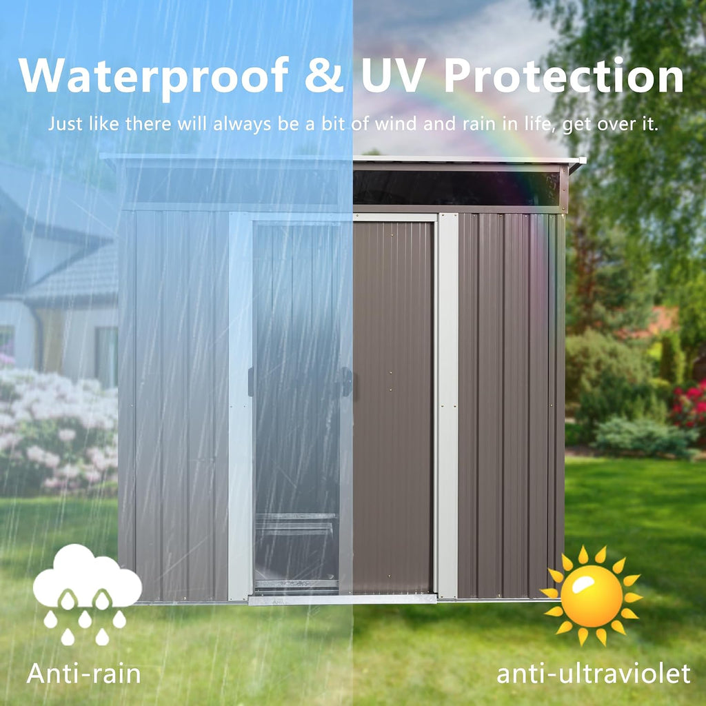 6x5 ft Outdoor Metal Storage Shed with Foundation Frame, Galvanized Steel Tool Shed with Lockable Sliding Door, Transparent Plate and Air Vent, Waterproof Garden Storage House for Backyard, Patio