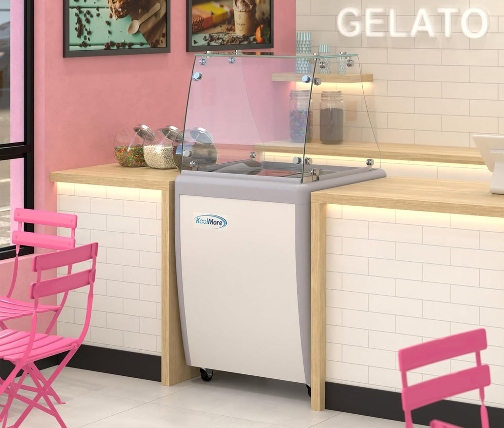 KoolMore 26 in. 5-Pan Gelato Dipping Cabinet Display Freezer with Sliding Glass Door and Sneeze Guard, 6 cu. ft. ETL Listed (KM-GDC-26SD-FG)