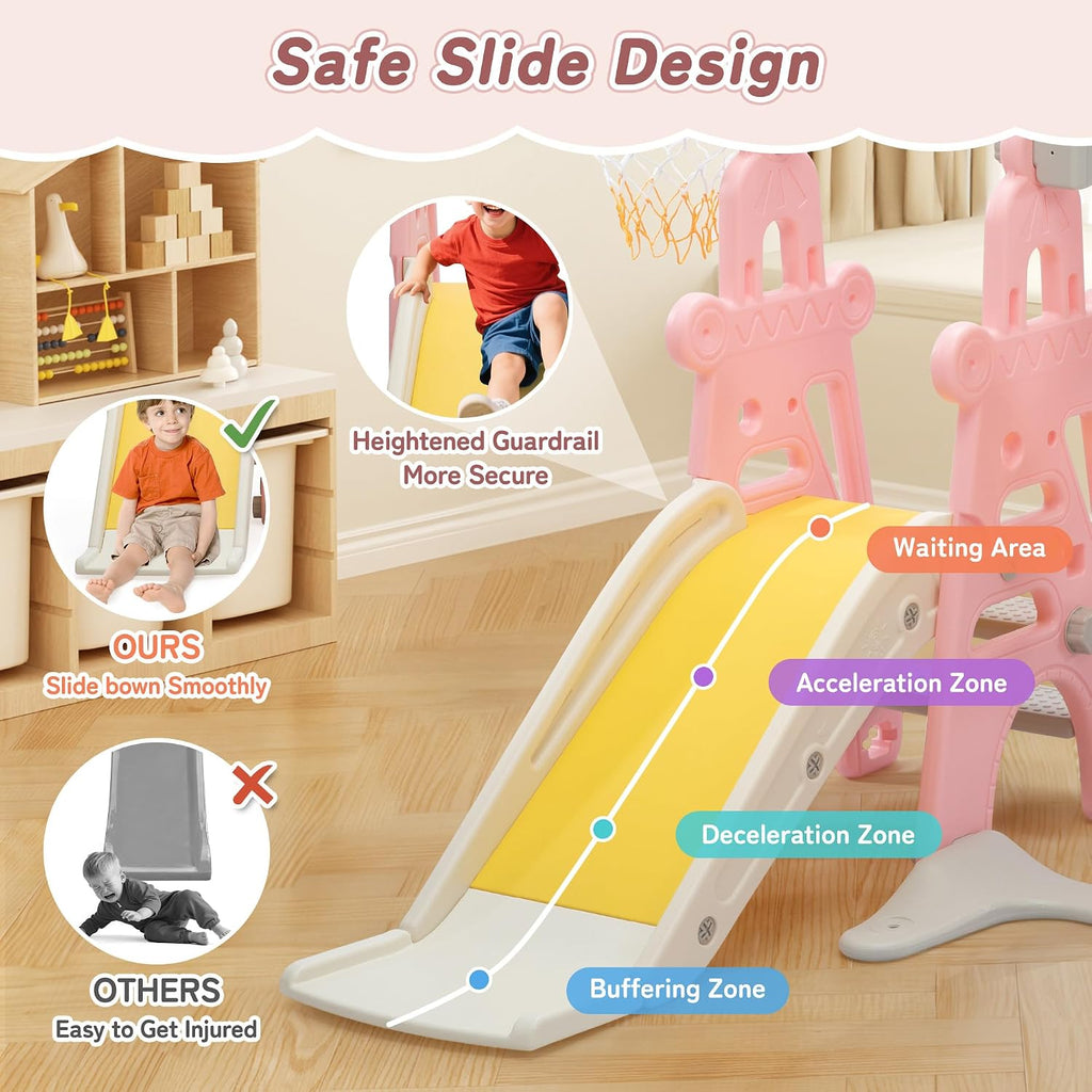 3-in-1 Kids Slide for Toddlers Slide and Swing Set,Indoor Playground for Children,Freestanding Outdoor Slides with Basketball Hoop,Outside Climber Playhouses,Baby Climbing Toys