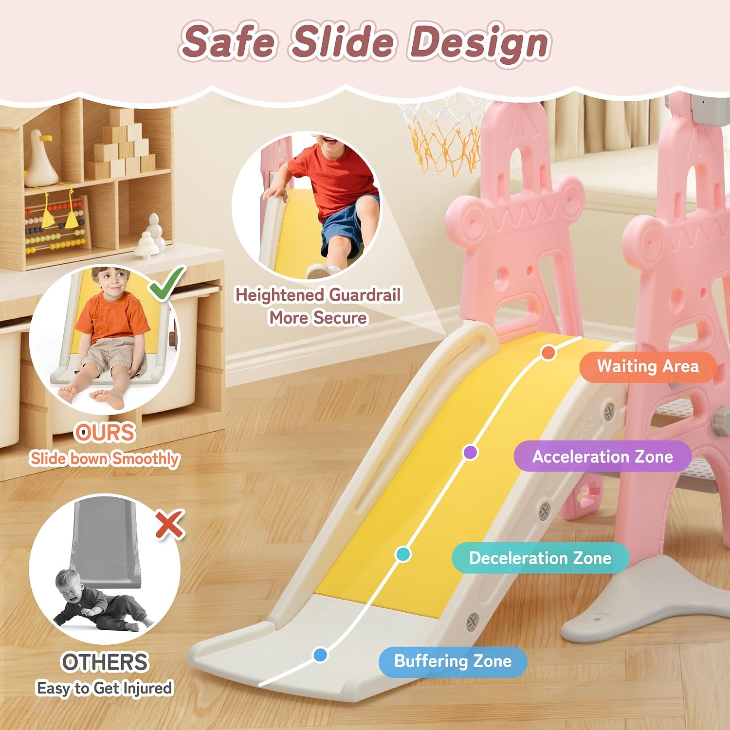 3-in-1 Kids Slide for Toddlers Slide and Swing Set,Indoor Playground for Children,Freestanding Outdoor Slides with Basketball Hoop,Outside Climber Playhouses,Baby Climbing Toys