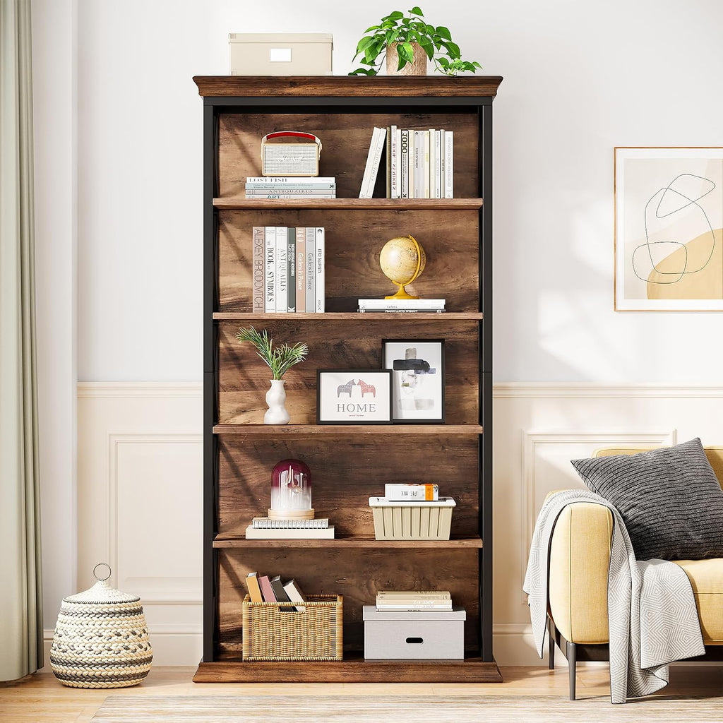 Tribesigns 6-Tier Bookcase Set of 2, 71 Inches Industrial Bookshelves and Bookcases, Floor Standing 5 Shelf Display Storage Shelves Tall Bookcase for Home Office, Living Room, Bed Room