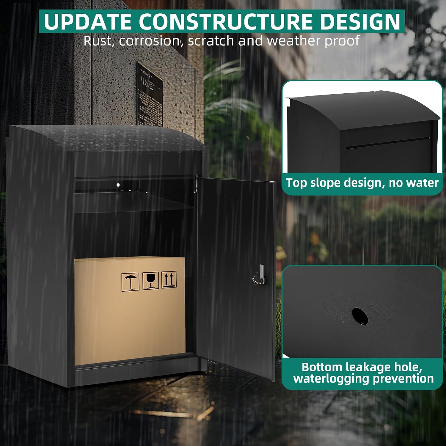 YITAHOME Outside Package Delivery Box with Coded Lock, 16.5x13.8x25.4 inch Lockable Anti-Theft Parcel Drop Box, Locking Mailbox for Outside Home Garden, Office, School