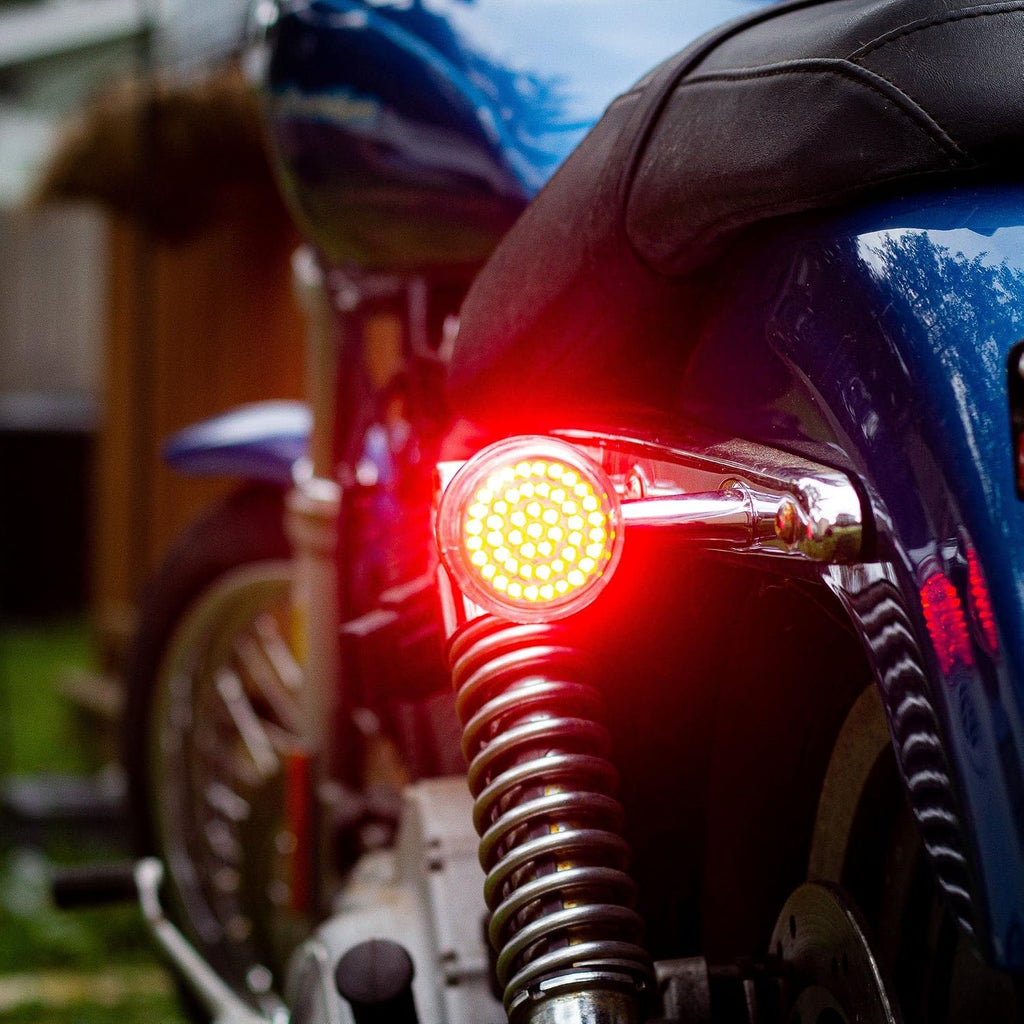 Eagle Lights 8748RTS-EE 2 Inch Rear LED Turn Signals with Halo Running Lights and Brake Lights Compatible With Harley Davidson® Motorcycles - Generation I / 1157 Base/Red/Add Load Equalizer