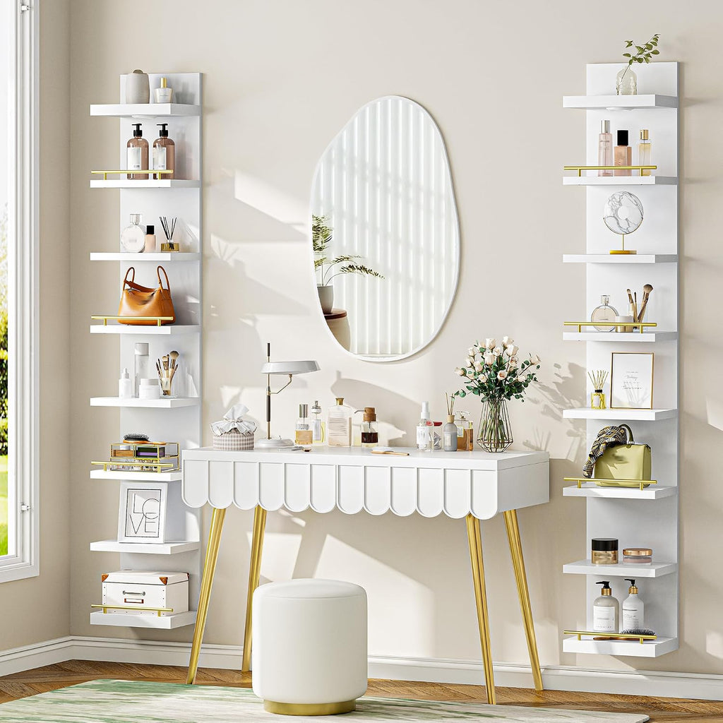 DurayLoly 2 Pack 8 Tier Wall Shelf Unit, White Floating Shelves, Display Shelf with LED Light, Floating Shelf for Living Room, Bedroom or Vanity Storage