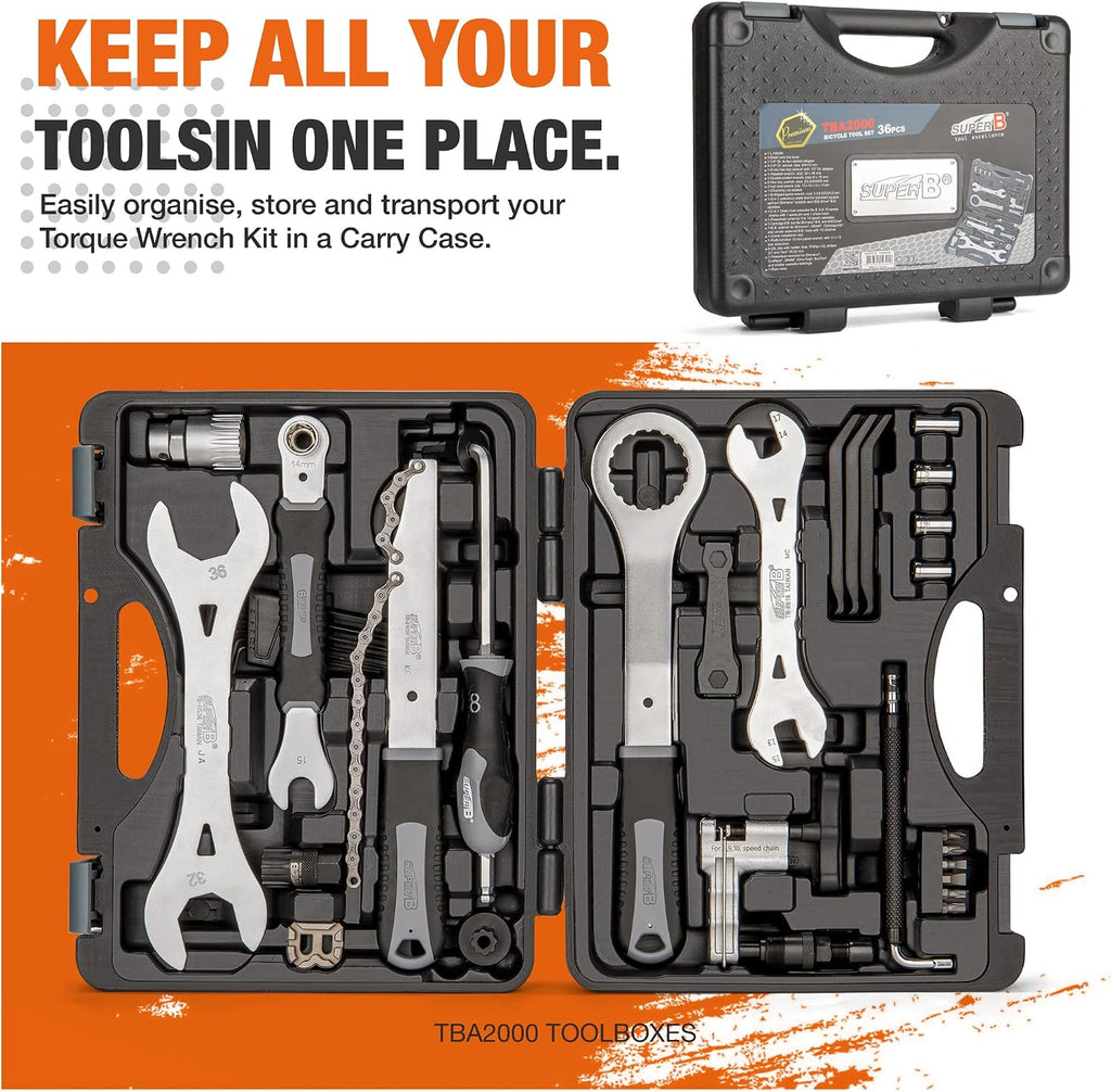 Super B Bicycle Tool Set - Bike Repair Kit with Carry Case - Bike Maintenance Tools for Road Bikes and Mountain Bikes, Repairing Tyres, Brakes, Chains, Pedal, Crank Puller