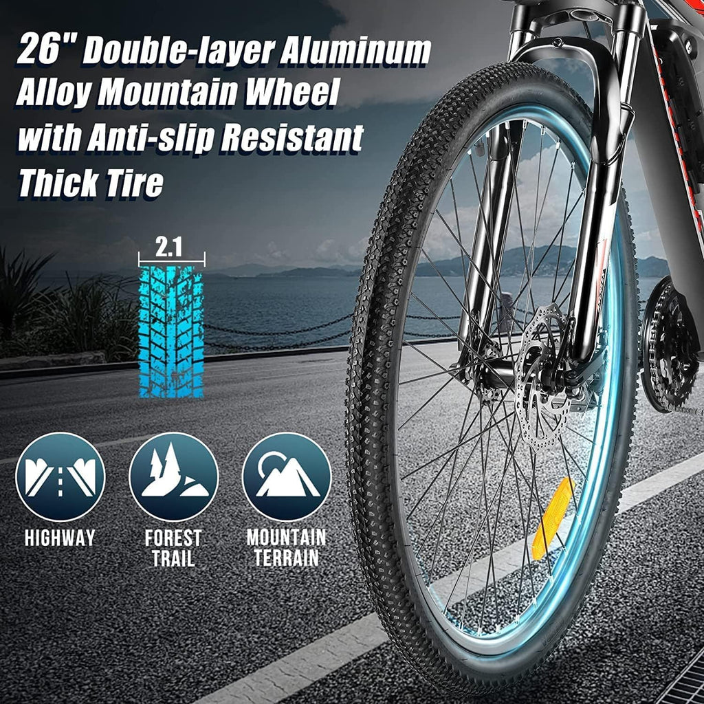 ANCHEER 26' Electric Bike for Adults, [Peak 749W Motor] Electric Mountain Bike, 19.8MPH Commuter Ebike, 50 Miles Adults Electric Bicycle with 48V/374Wh Battery, LCD Display, 21 Speed, Front Suspension