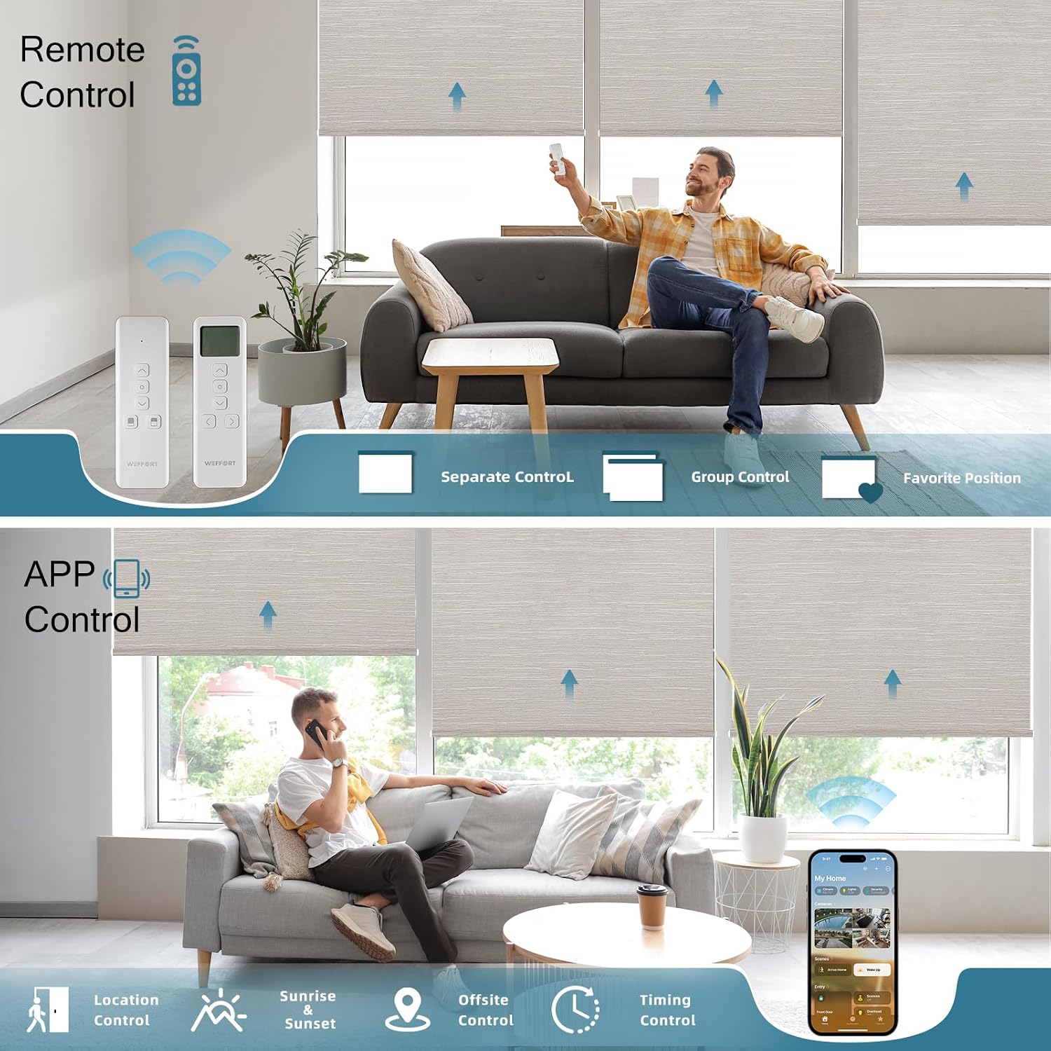 Motorized Roller Shade,100% Blackout Smart Window Blinds Work with Homekit, Alexa,Google Home, Remote, Electric Blinds with USB/Solar Pannel Charging,Classic Cream