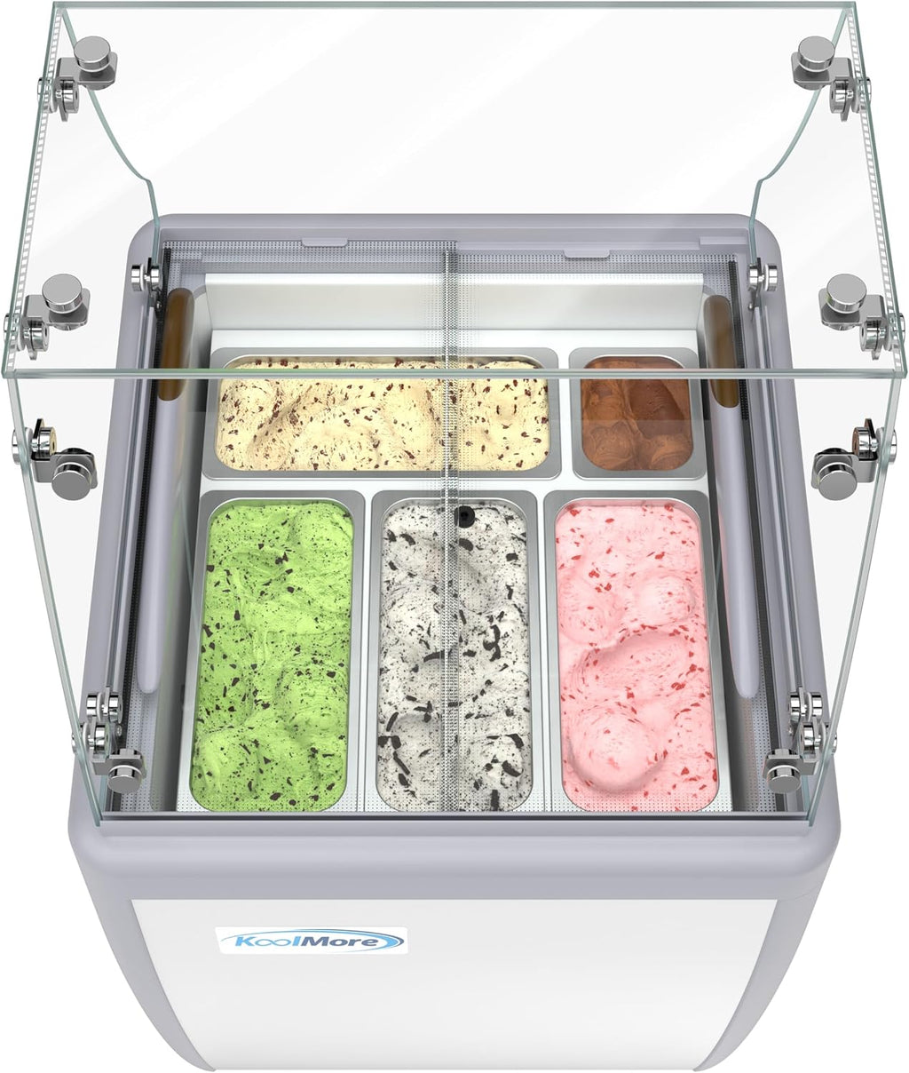 KoolMore 26 in. 5-Pan Gelato Dipping Cabinet Display Freezer with Sliding Glass Door and Sneeze Guard, 6 cu. ft. ETL Listed (KM-GDC-26SD-FG)