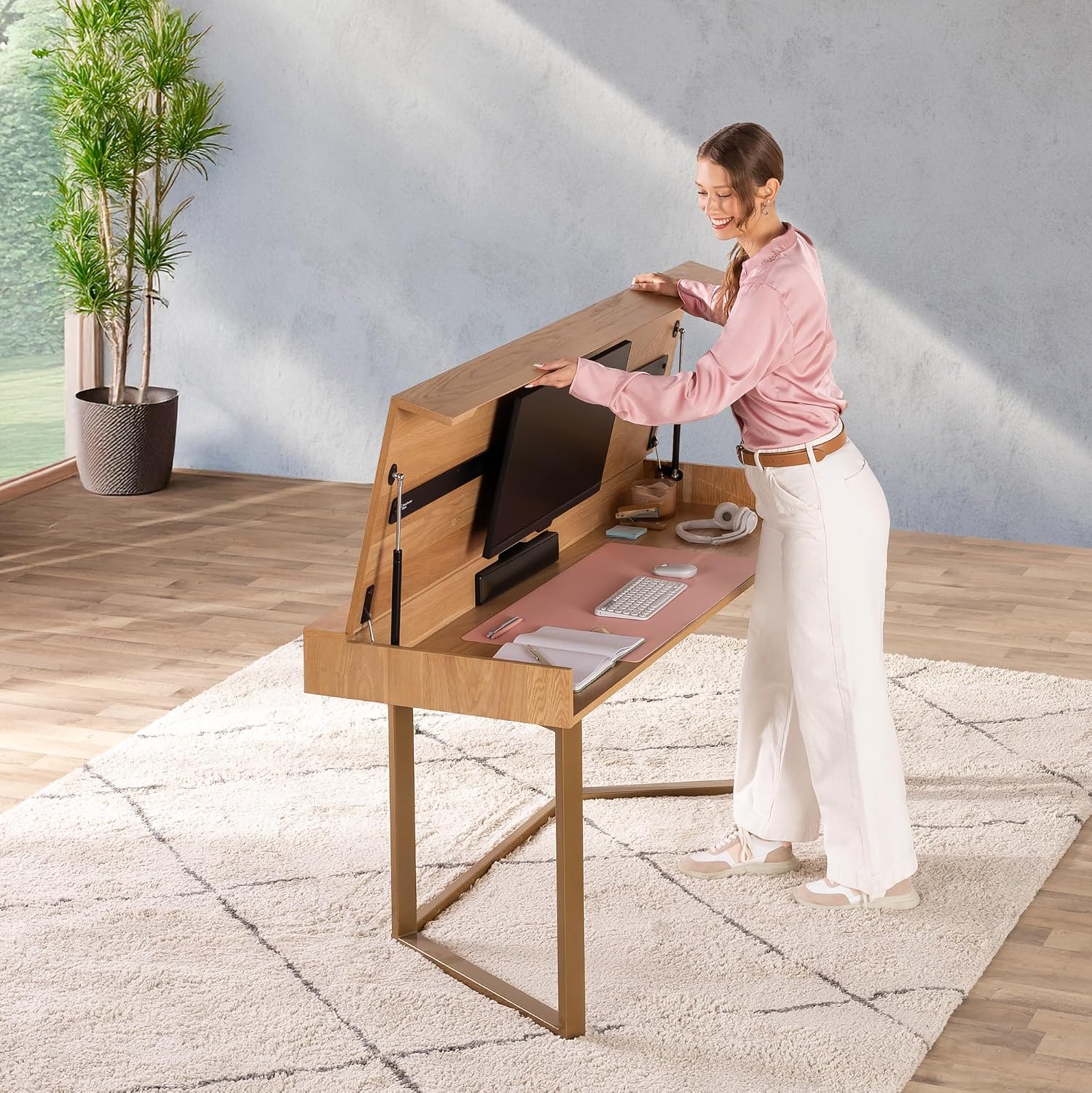 Convertible Desk, Simple Modern Home Office Desk with Storage, Folding Desk into Dining Table, Multiuse Dining Table and Gaming Desk, Work from Home Essentials (1 Unit)