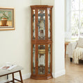 Ball & Cast 70' H Lighted Corner Curio Cabinet, Glass Display Cabinet with 6 Tempered Adjustable Glass Shelves and Doors,Include Light Bulb, Rack for Living Room,Oak