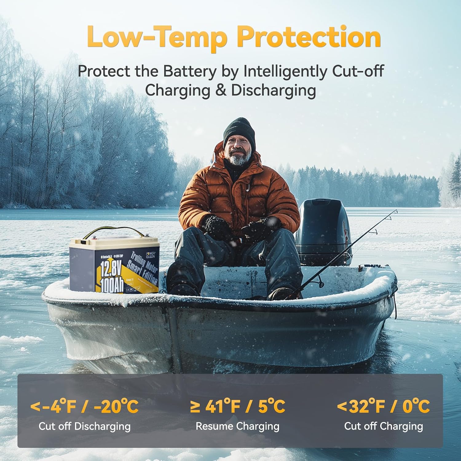Power Queen LiFePO4 Battery 12V 100Ah Bluetooth Group31 Deep Cycle Battery, Max. Output Power 1280W, 100A BMS with Low-Temp Cut-off Protection for RV, Trolling Motors, Solar System