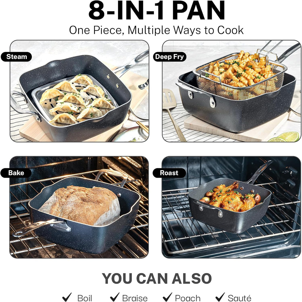 20 Pc Pots and Pans Set Non Stick - Granitestone Cookware Set with Frying Pan, Bakeware & Steamer, Diamond Infused, Aluminum, Non Toxic PFOA PFOS Free, Metal Utensil Safe, Oven Safe to 500°F, Black