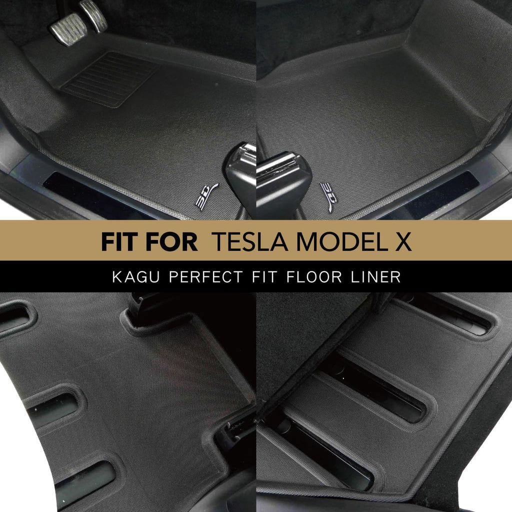 3D MAXpider Custom Fit Kagu Floor Mat (Black) Compatible with Tesla Model X 7-Seat 2022-2026 - Full Set